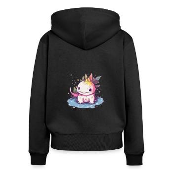 Mignon style anime axolotl kawaii - Sweat à capuche zippé Premium bio Femme - noir - Dos - Julia (174cm)