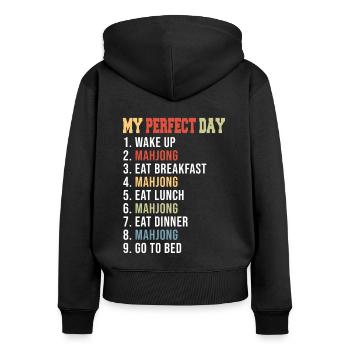 Geschenk für Mahjong Fans - Frauen Premium Bio Zip Hoodie - Schwarz - Hinten - Julia (174cm)
