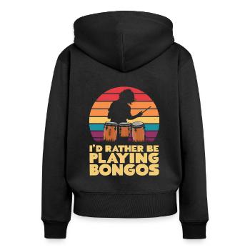 Bongo Musik Geschenk - Frauen Premium Bio Zip Hoodie - Schwarz - Hinten - Julia (174cm)