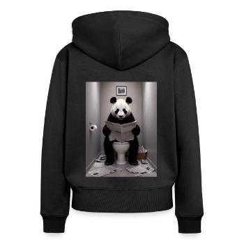 Panda Toilette Zeitung lesen Geschenk - Frauen Premium Bio Zip Hoodie - Schwarz - Hinten - Julia (174cm)