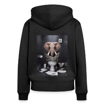 Elefant Toilette Zeitung lesen Geschenk - Frauen Premium Bio Zip Hoodie - Schwarz - Hinten - Julia (174cm)