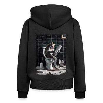 Affe Toilette lesen Zeitung Geschenk - Frauen Premium Bio Zip Hoodie - Schwarz - Hinten - Julia (174cm)