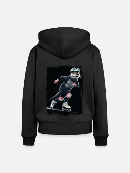 Otter Skaten Geschenk - Frauen Premium Bio Zip Hoodie - Schwarz