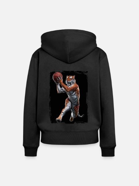 Tiger spielt Basketball Geschenk - Frauen Premium Bio Zip Hoodie - Schwarz