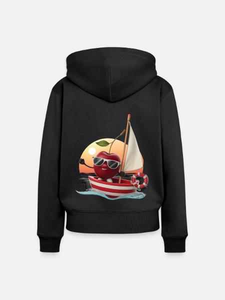 Obst Kirsche Bootfahren Geschenk - Frauen Premium Bio Zip Hoodie - Schwarz