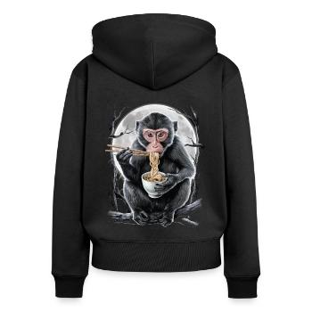 Affe - Frauen Premium Bio Zip Hoodie - Schwarz - Hinten - Julia (174cm)