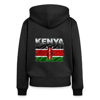 Kenia - Frauen Premium Bio Zip Hoodie - Schwarz - Hinten - Julia (174cm)