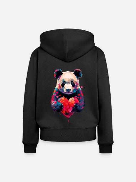 Panda - Frauen Premium Bio Zip Hoodie - Schwarz