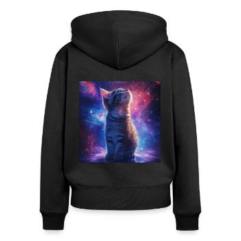 Katze - Frauen Premium Bio Zip Hoodie - Schwarz - Hinten - Julia (174cm)