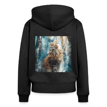 Katze - Frauen Premium Bio Zip Hoodie - Schwarz - Hinten - Julia (174cm)