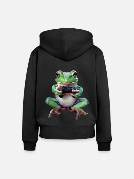 Frosch - Frauen Premium Bio Zip Hoodie - Schwarz