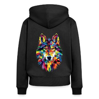 Wolf - Frauen Premium Bio Zip Hoodie - Schwarz - Hinten - Julia (174cm)