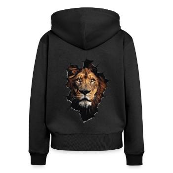 Löwe - Frauen Premium Bio Zip Hoodie - Schwarz - Hinten - Julia (174cm)