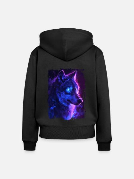 Wolf - Frauen Premium Bio Zip Hoodie - Schwarz