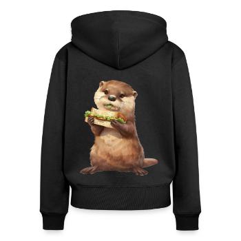 Otter - Frauen Premium Bio Zip Hoodie - Schwarz - Hinten - Julia (174cm)
