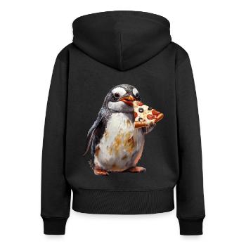 Pinguin - Frauen Premium Bio Zip Hoodie - Schwarz - Hinten - Julia (174cm)
