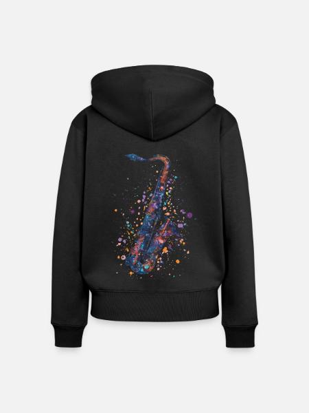 Saxophon - Frauen Premium Bio Zip Hoodie - Schwarz
