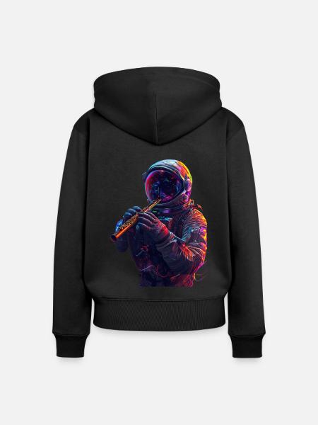 Astronaut Querflöte - Frauen Premium Bio Zip Hoodie - Schwarz