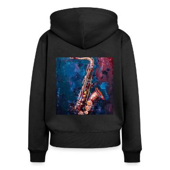 Saxophon - Frauen Premium Bio Zip Hoodie - Schwarz - Hinten - Julia (174cm)