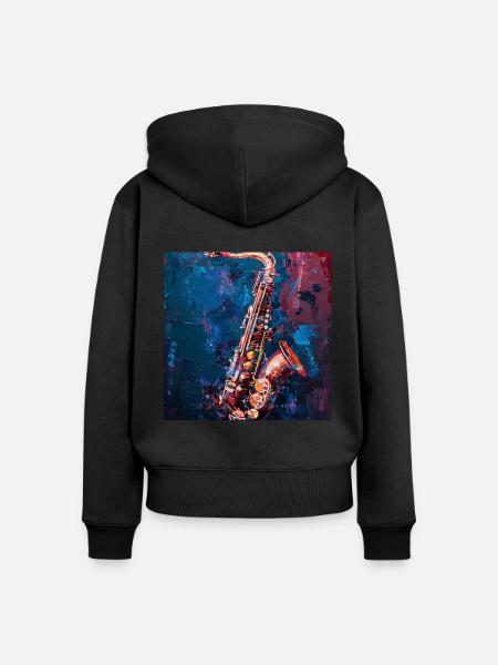 Saxophon - Frauen Premium Bio Zip Hoodie - Schwarz