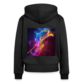Trompete - Frauen Premium Bio Zip Hoodie - Schwarz - Hinten - Julia (174cm)