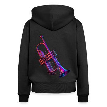 Trompete - Frauen Premium Bio Zip Hoodie - Schwarz - Hinten - Julia (174cm)