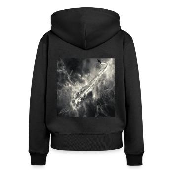 Saxophon - Frauen Premium Bio Zip Hoodie - Schwarz - Hinten - Julia (174cm)