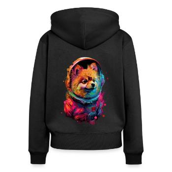 Zwergspitz - Frauen Premium Bio Zip Hoodie - Schwarz - Hinten - Julia (174cm)