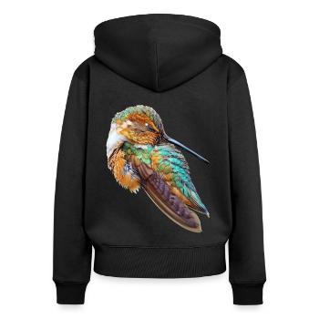 Kolibri - Frauen Premium Bio Zip Hoodie - Schwarz - Hinten - Julia (174cm)