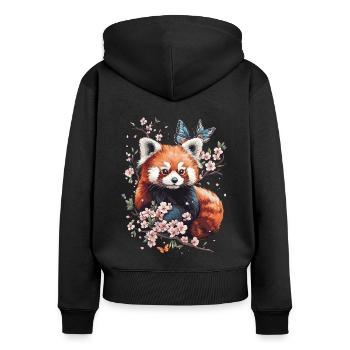 Roter Panda - Frauen Premium Bio Zip Hoodie - Schwarz - Hinten - Julia (174cm)
