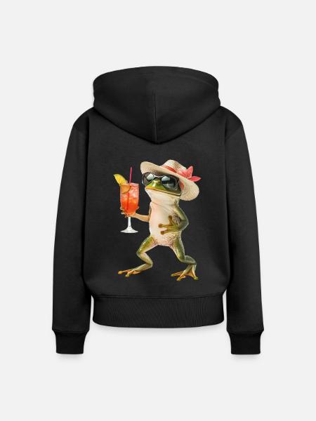 Frosch - Frauen Premium Bio Zip Hoodie - Schwarz