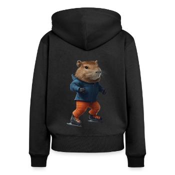 Wasserschwein - Frauen Premium Bio Zip Hoodie - Schwarz - Hinten - Julia (174cm)