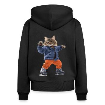 Katze - Frauen Premium Bio Zip Hoodie - Schwarz - Hinten - Julia (174cm)