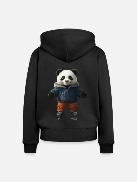 Panda - Frauen Premium Bio Zip Hoodie - Schwarz
