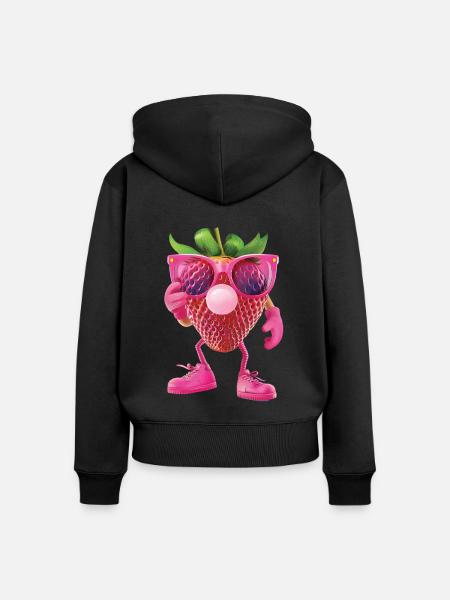 Erdbeere - Frauen Premium Bio Zip Hoodie - Schwarz