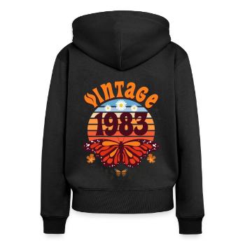 Rétro et Vintage 1983 Femme 40 Ans Anniversaire - Sweat à capuche zippé Premium bio Femme - noir - Dos - Julia (174cm)