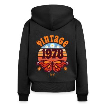 Rétro et Vintage 1978 Femme 45 Ans Anniversaire - Sweat à capuche zippé Premium bio Femme - noir - Dos - Julia (174cm)
