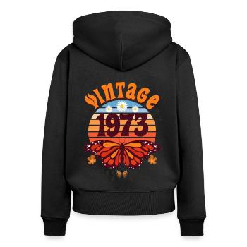 Rétro et Vintage 1973 Femme 50 Ans Anniversaire - Sweat à capuche zippé Premium bio Femme - noir - Dos - Julia (174cm)