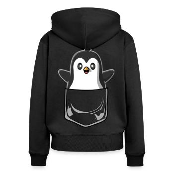 Penguin Chest Pocket Pocket - Women's Premium Organic Zip Hoodie - black - Back - Julia (174cm)