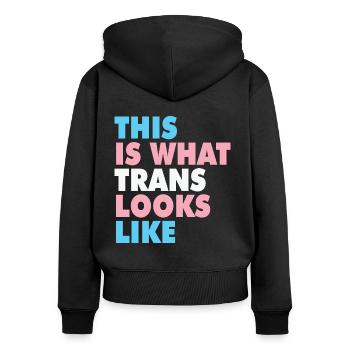 Pride This is what trans looks like - Frauen Premium Bio Zip Hoodie - Schwarz - Hinten - Julia (174cm)