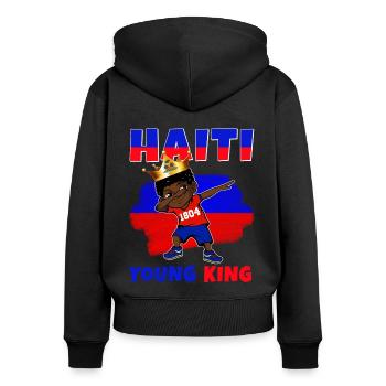 Haïti Jeune Roi Haïti Drapeau d’Haïti Mélanine pour les garçons noirs - Sweat à capuche zippé Premium bio Femme - noir - Dos - Julia (174cm)