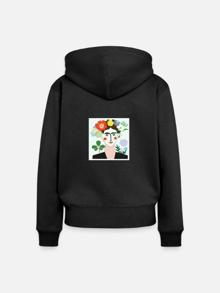 Blumenfrau Portät - Frauen Premium Bio Zip Hoodie - Schwarz