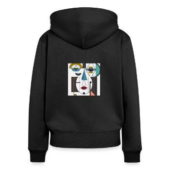 visage abstrait envieux, coloré - Sweat à capuche zippé Premium bio Femme - noir - Dos - Julia (174cm)
