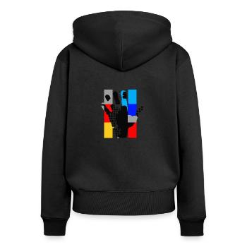 riesige Popart Hand - Frauen Premium Bio Zip Hoodie - Schwarz - Hinten - Julia (174cm)