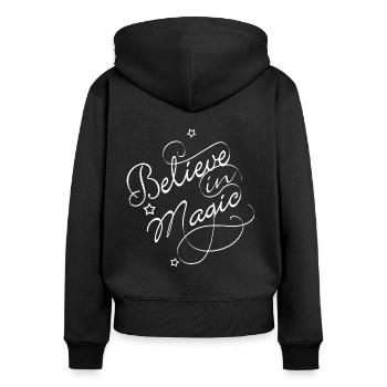 Believe in Magic weiß - Frauen Premium Bio Zip Hoodie - Schwarz - Hinten - Julia (174cm)