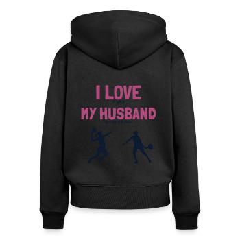 J'Aime Mon Mari Padel Paddle Tennis Padel Tennis - Sweat à capuche zippé Premium bio Femme - noir - Dos - Julia (174cm)