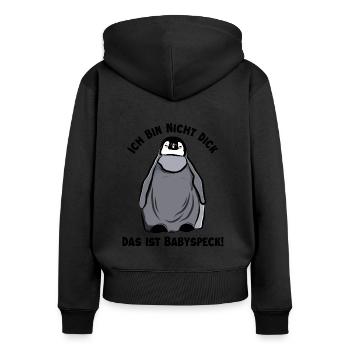 Ich bin nicht Dick Babyspeck Seevogel - Frauen Premium Bio Zip Hoodie - Schwarz - Hinten - Julia (174cm)