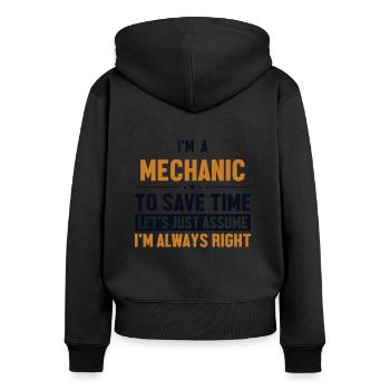 Mechanic Let's Assume I'm Right Mécatronicien - Sweat à capuche zippé Premium bio Femme - noir - Dos - Julia (174cm)