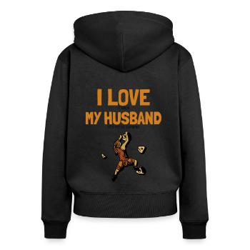 I love my Husband Climbing Bouldern Sportklettern - Frauen Premium Bio Zip Hoodie - Schwarz - Hinten - Julia (174cm)