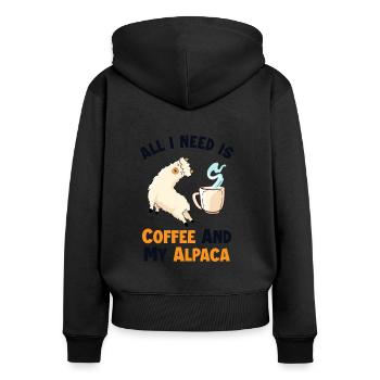 Coffee and my Alpaca Vicuna Guanaco Llama Breeder - Women's Premium Organic Zip Hoodie - black - Back - Julia (174cm)